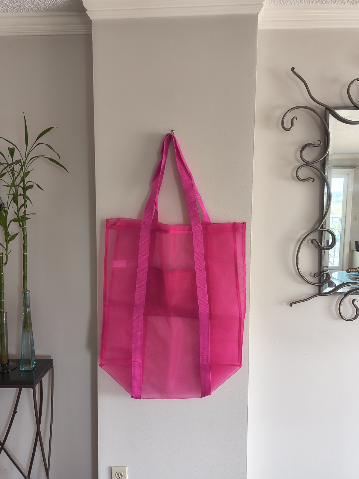 New Vera Bradley Pink Mesh Reusable Shopping Beach Bag Tote Nylon 22x22x10