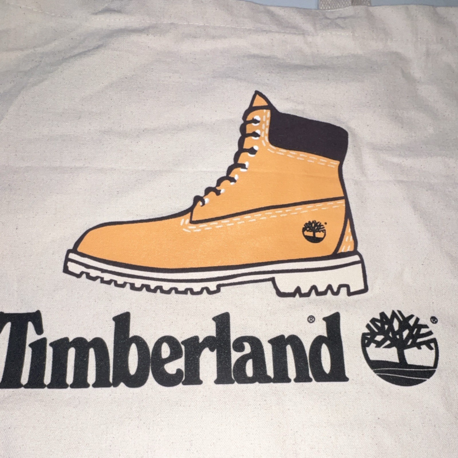 Timberland Large Canvas Reusable Shopping Bag Foldable Beige Boot Graphic Print