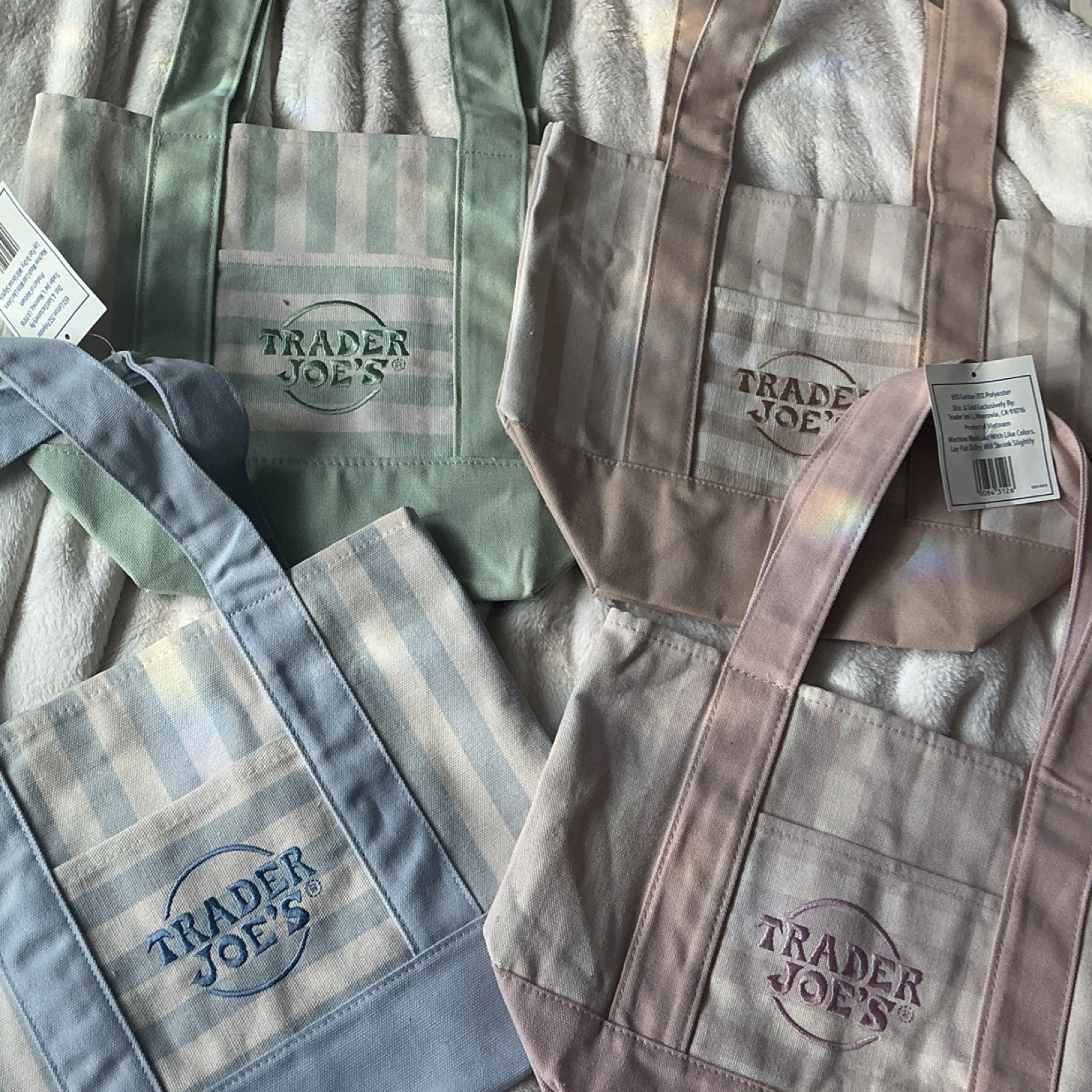Trader Joe’s Striped Reusable Tote Shopping Bag Multicolor 10x12x10 in