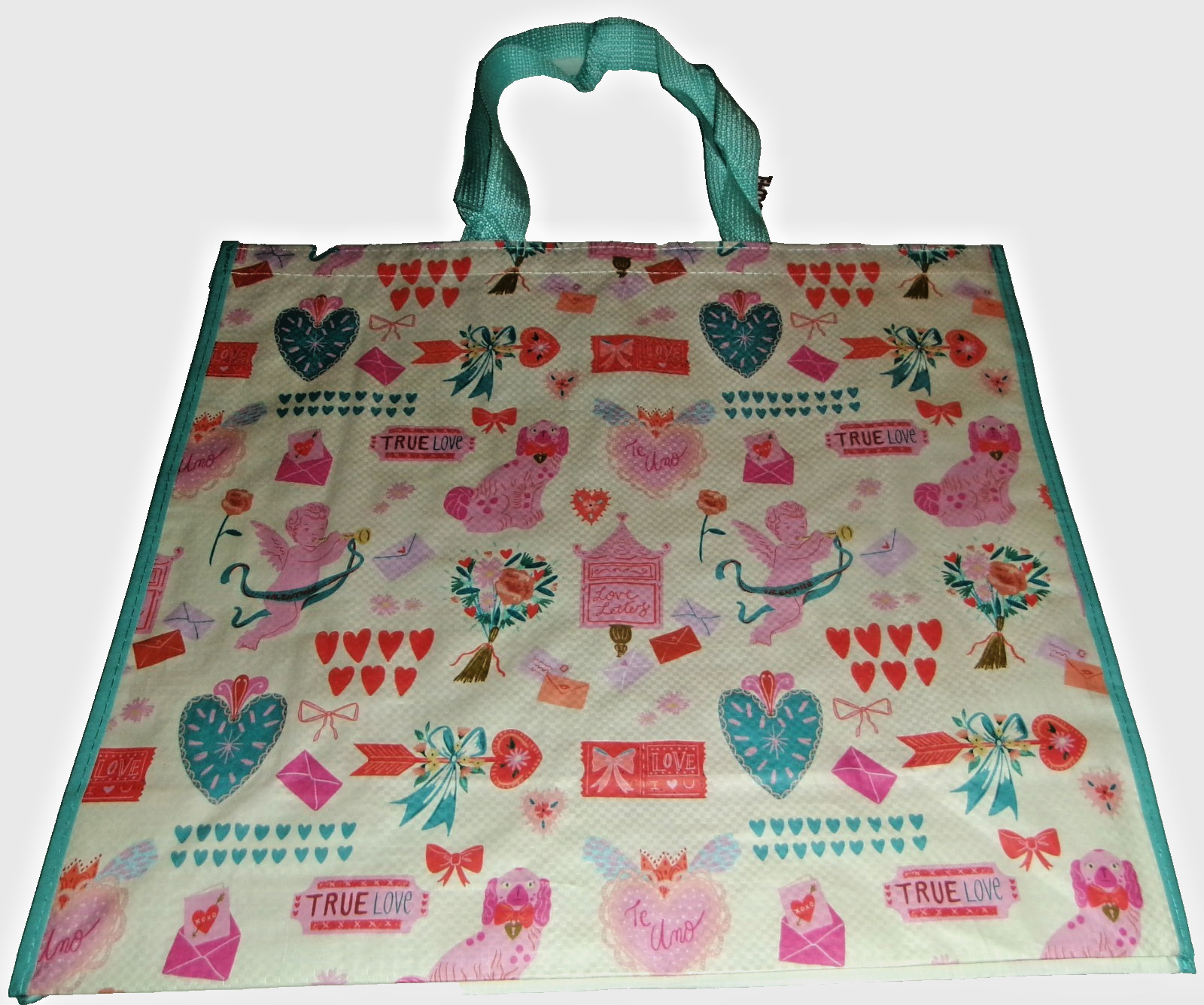 VALENTINE’S DAY Reusable Tote Bag~20″ X 18″ X 8″ ~ VALENTINE ICONS AND SAYINGS