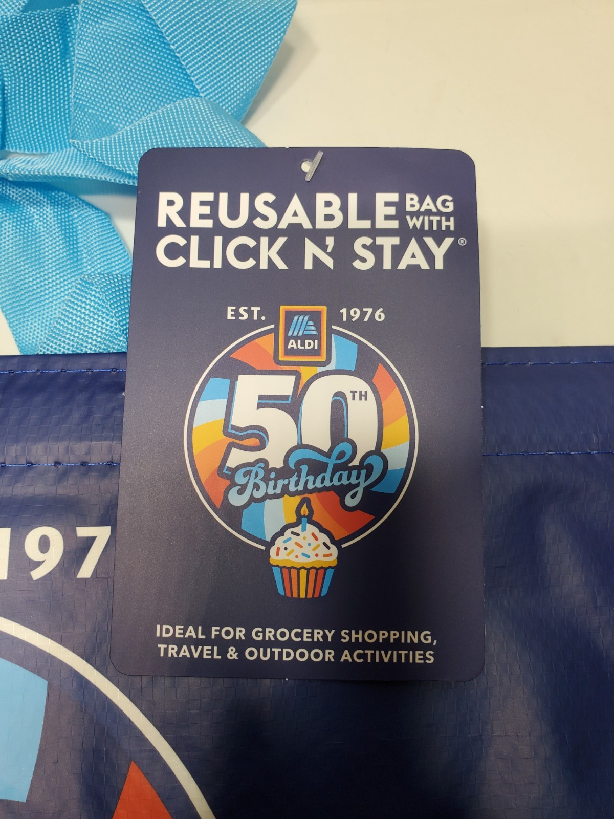 ALDI XL Reusable CLICK AND STAY 50th Birthday Est. 1976 Shopping Bag Tote🔵 NEW