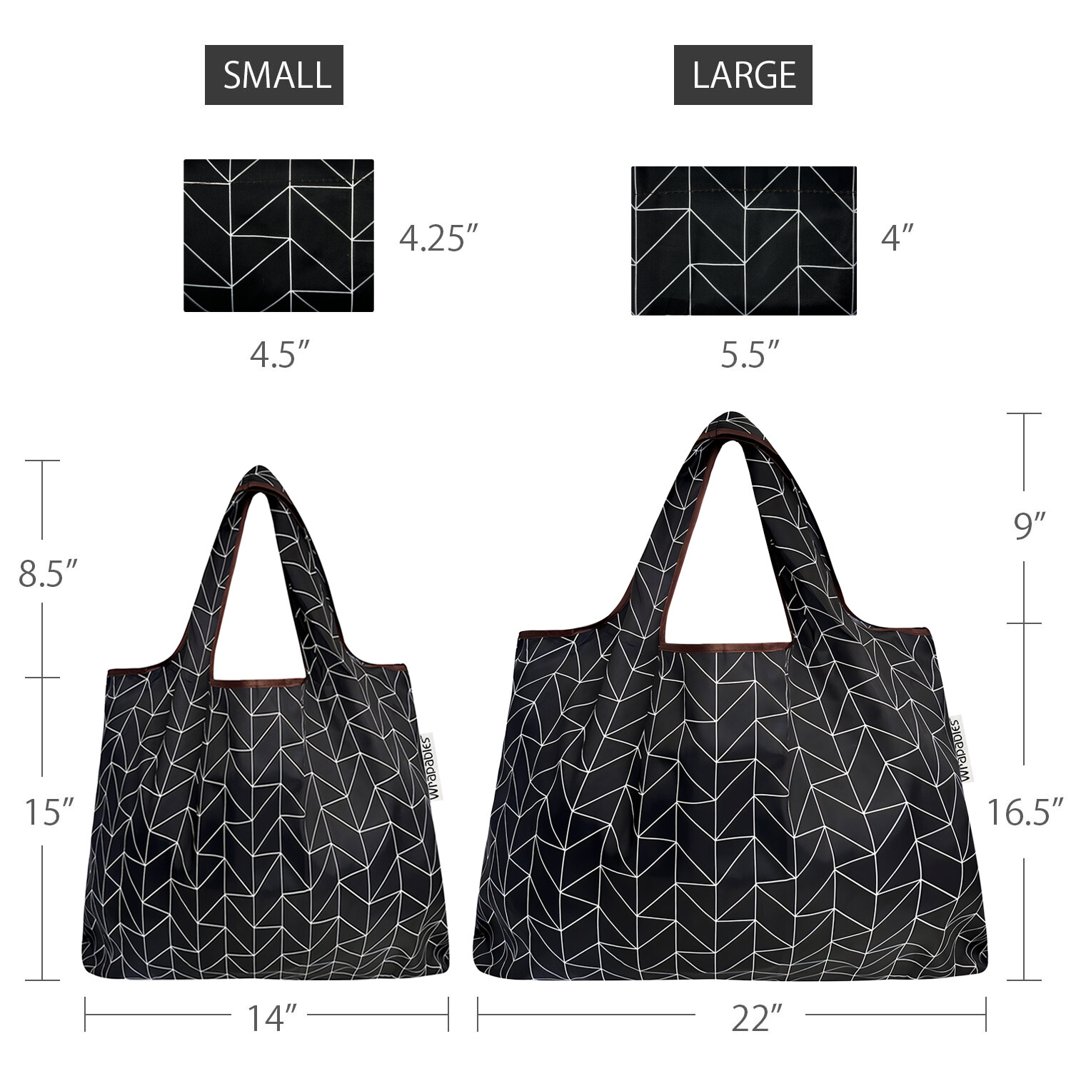 Wrapables Large & Small Foldable Tote Nylon Reusable Grocery Bags, Set of 2
