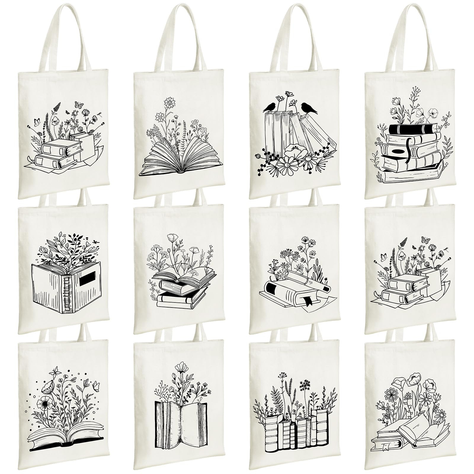 12 Christmas Canvas Book Tote Bags Bulk Club Gifts Aesthetic Book Lovers Libr…