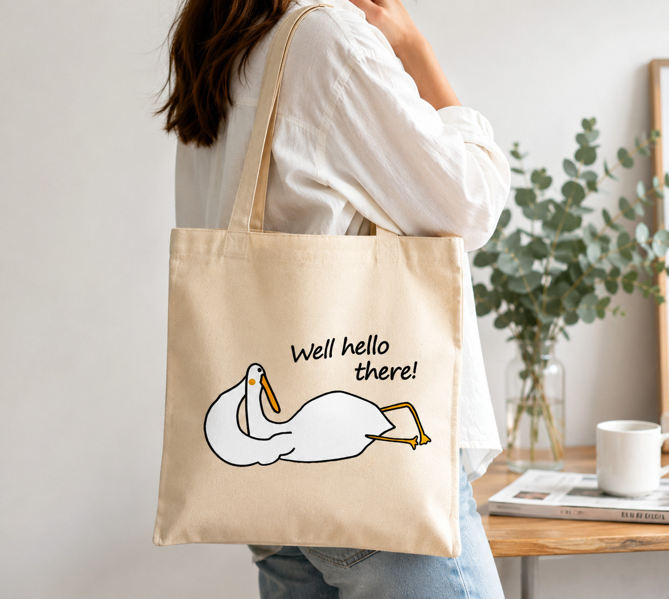 White Reusable Tote Bag Lightweight Eco Grocery Shopping Gift – Well Hello There