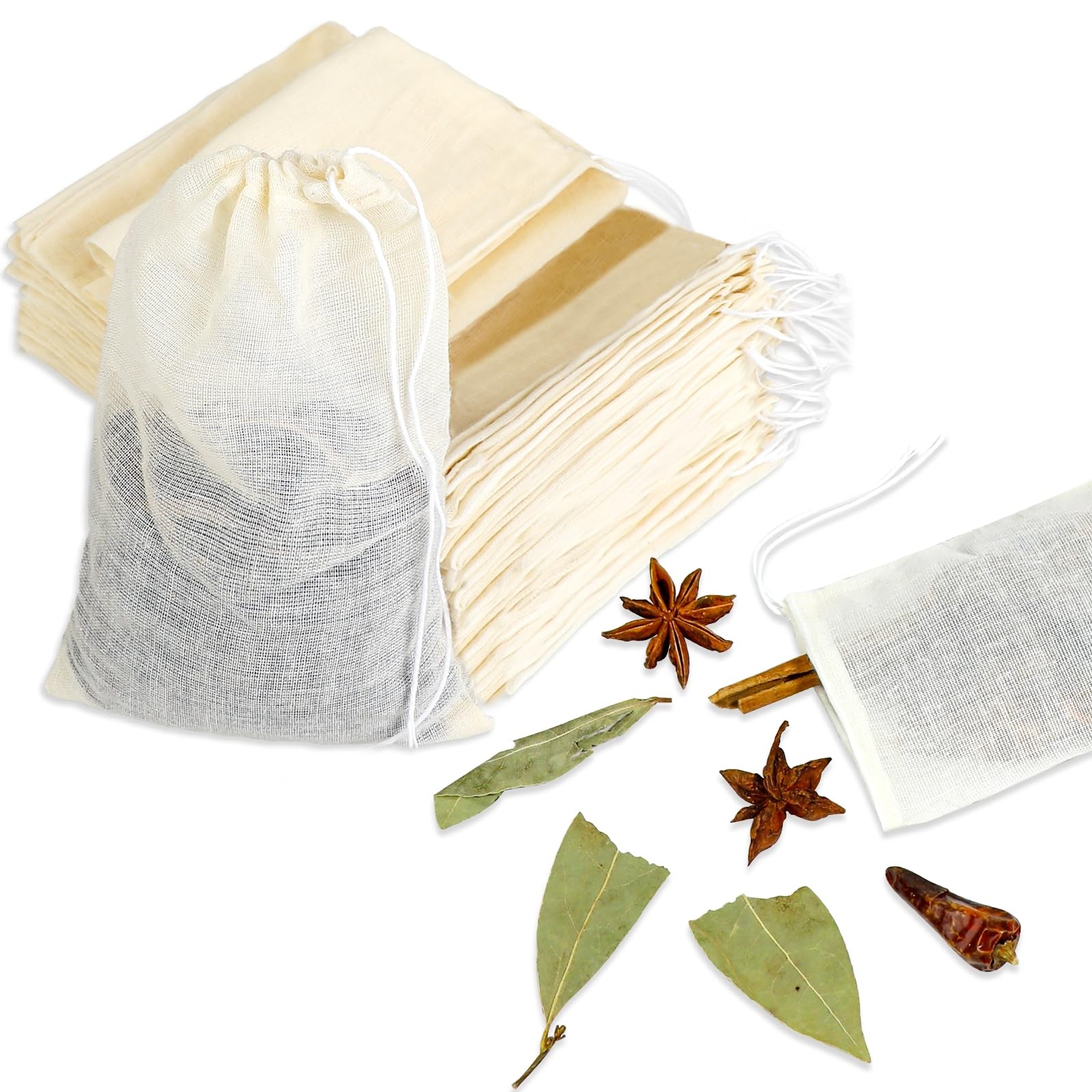 Spice Bags for Cooking, 30PCS Muslin Drawstring Soap 3×4 Inch, White