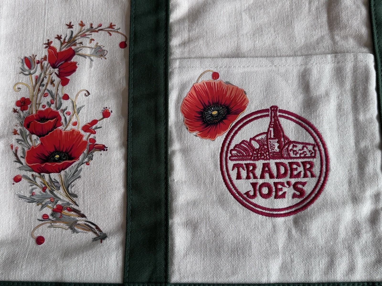 Trader Joe’s Canvas Reusable Shopping Bag Foldable Floral Beige Green Red
