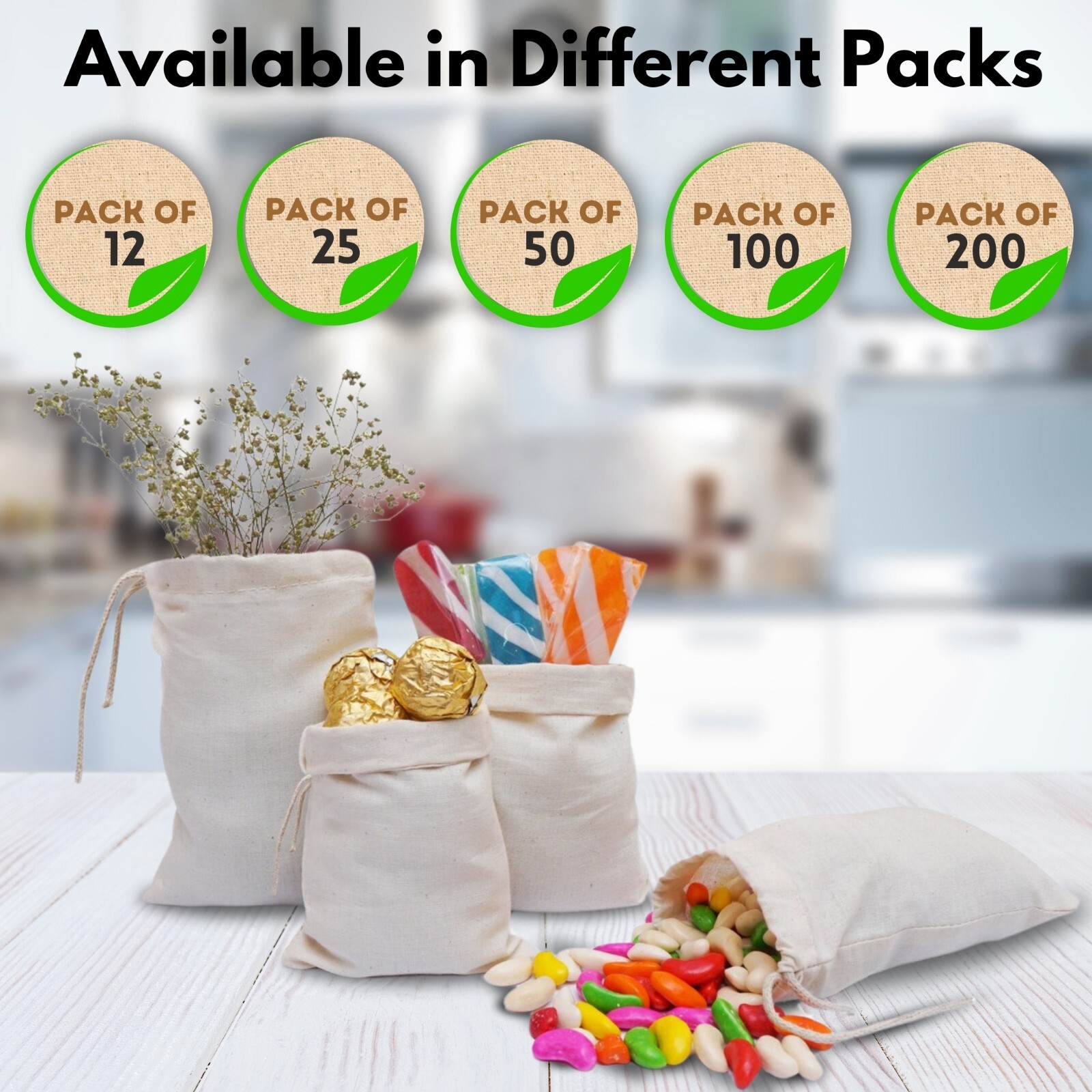 100% Cotton Reusable Produce Muslin Bags – Multipurpose Drawstring Storage Pouch