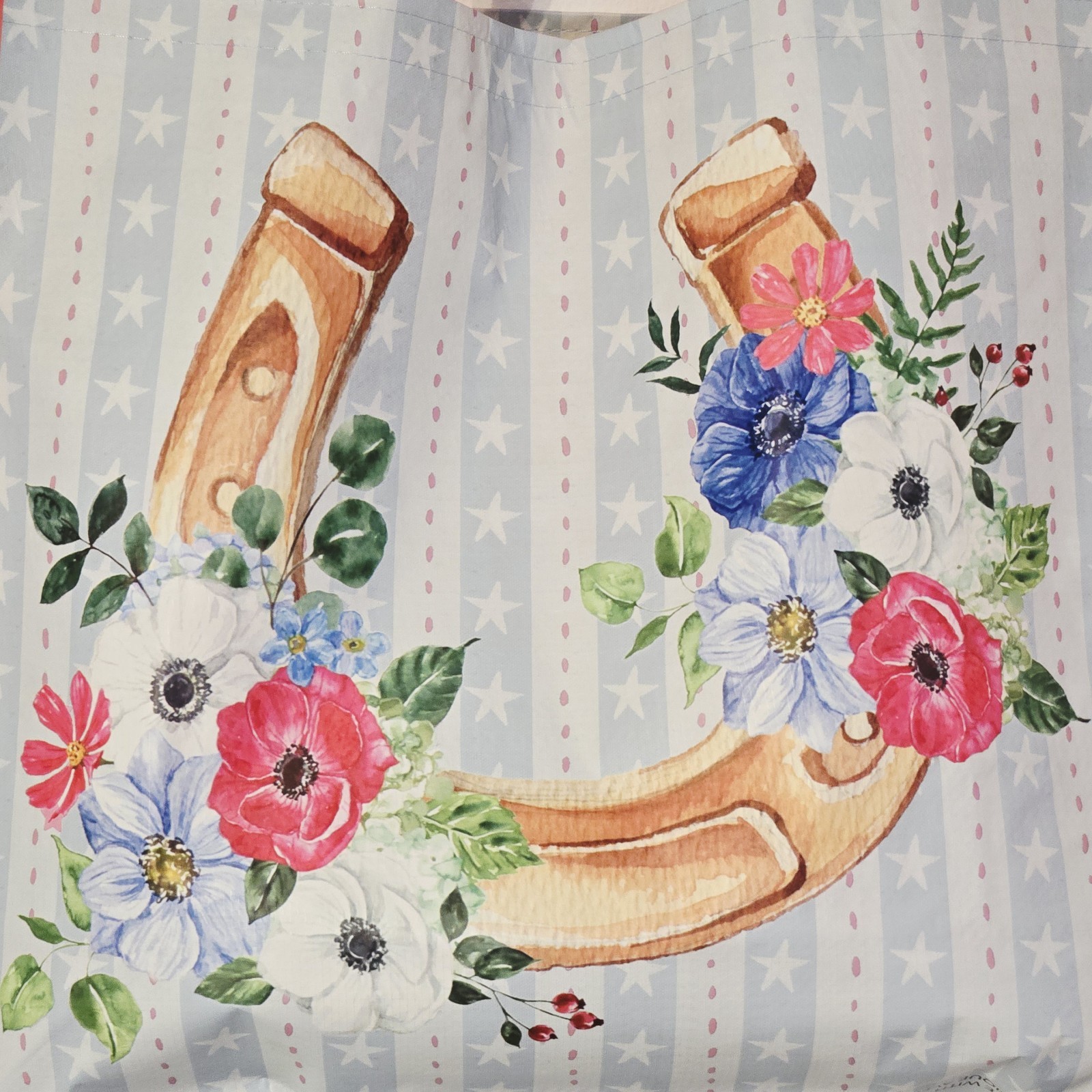 Kentucky Derby Themed Horseshoe Flowers Stars Stripes Gift Bag Reusable TJMaxx