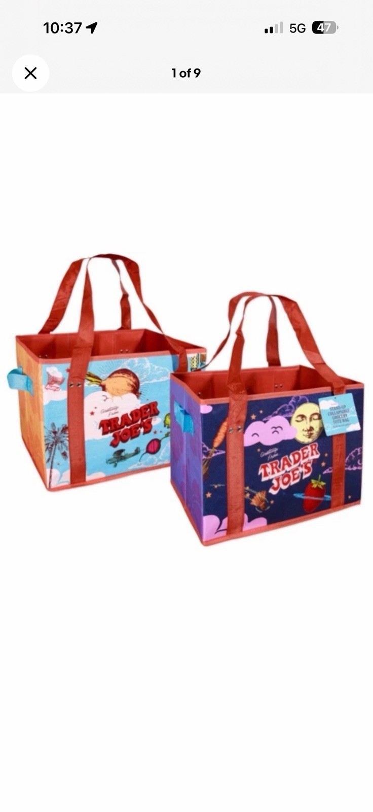 Combo of Trader Joe’s 1 Large Lavender Tote + 1 PB&J + Stand Up Collapsible