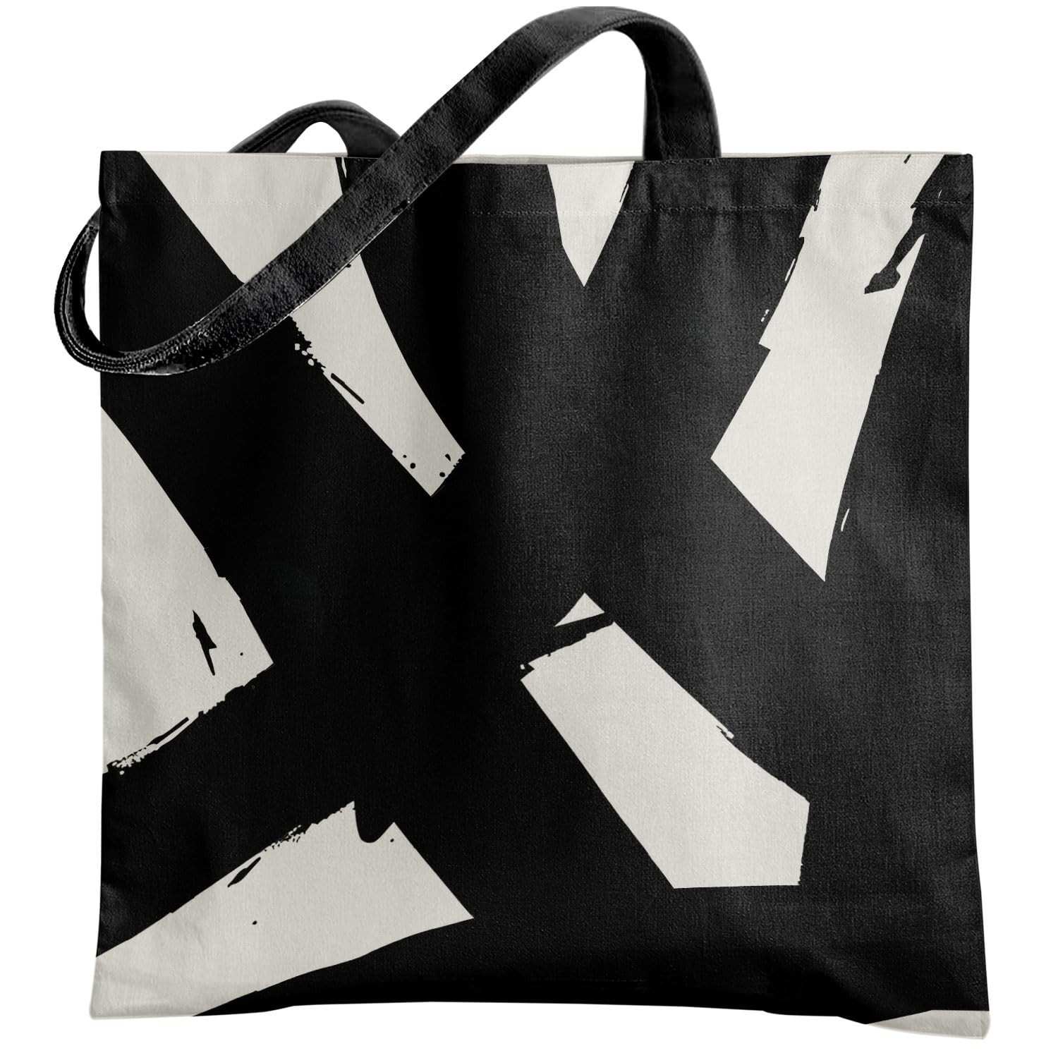 Abstract Black and White Tote Bag, Boho Abstract Contemporary Canvas Tote Bag…