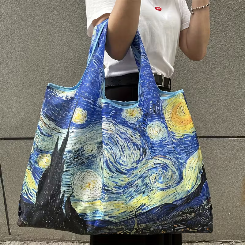 Reusable Van Gogh Starry Night Print Nylon Shopping Grocery Bag SALE HELPS DOGS