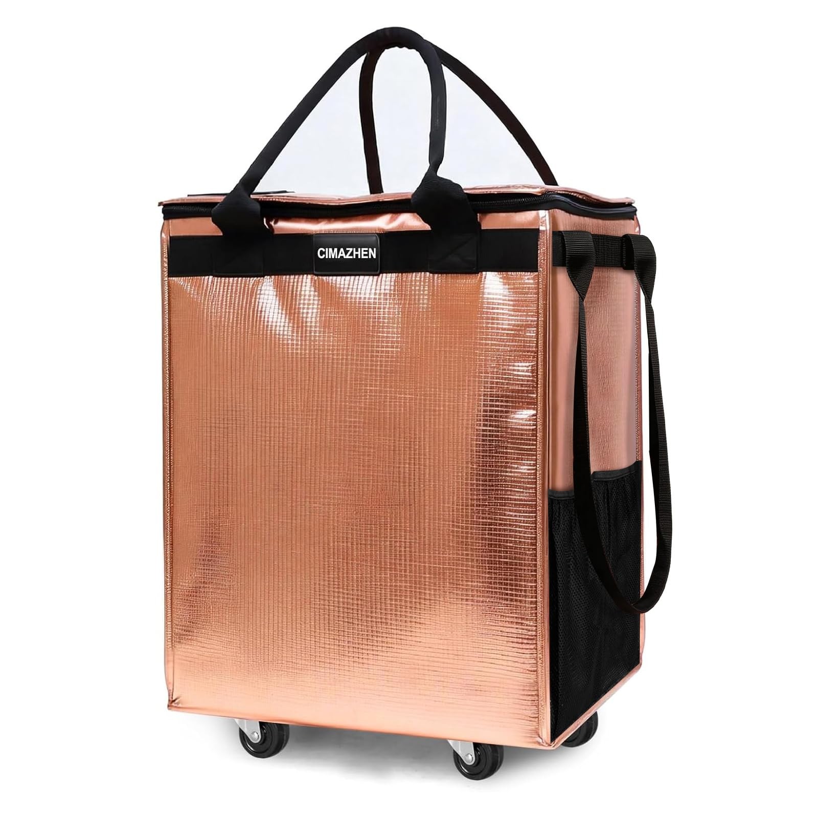 (Medium,Rose Gold) Reusable Grocery Bag on 4 Wheels, Foldable Rolling Tote Ba…