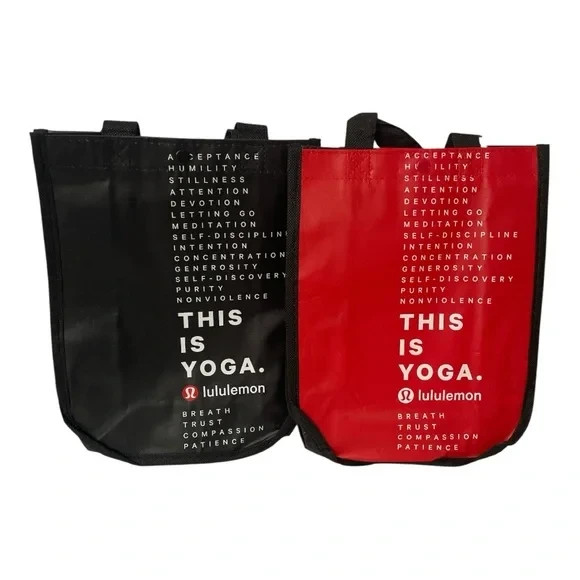 Lululemon Reusable Small This is Yoga Totes Red Black Lunch Bag Set of 2 New