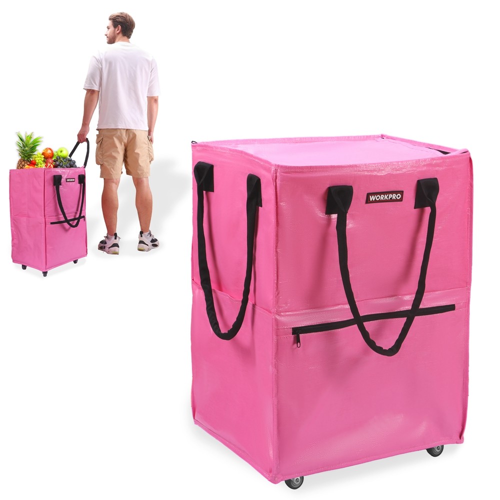 WORKPRO Medium Reusable Grocery Bag 4 Caster Wheels Heavy Duty Shop Rolling Tote