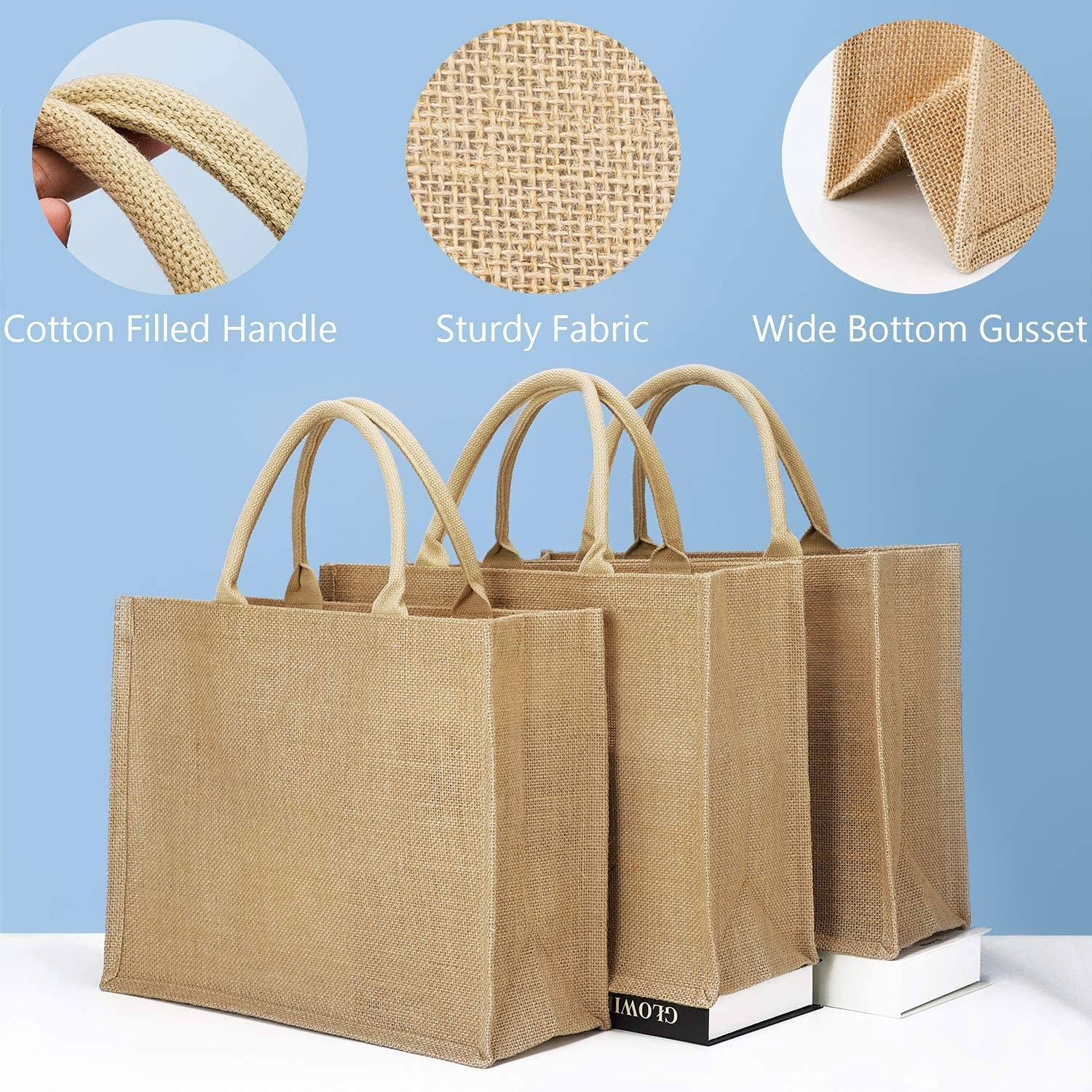 Segarty Tote Bags, 6 Pack Large Burlap Reusable Jute Canvas Gift Favors Bag w…