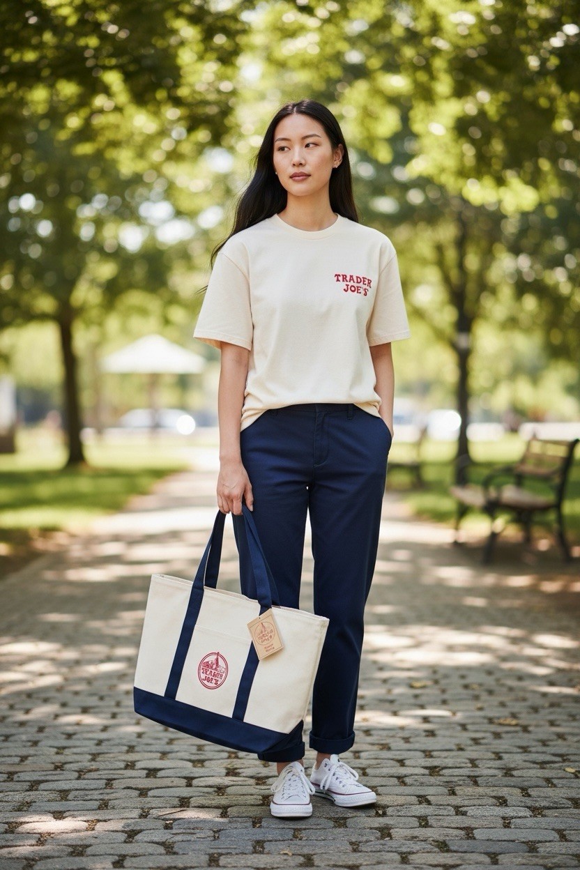 Trader Joes Reusable Canvas Eco Tote Bag Heavy Duty Grocery Bag New Navy Blue