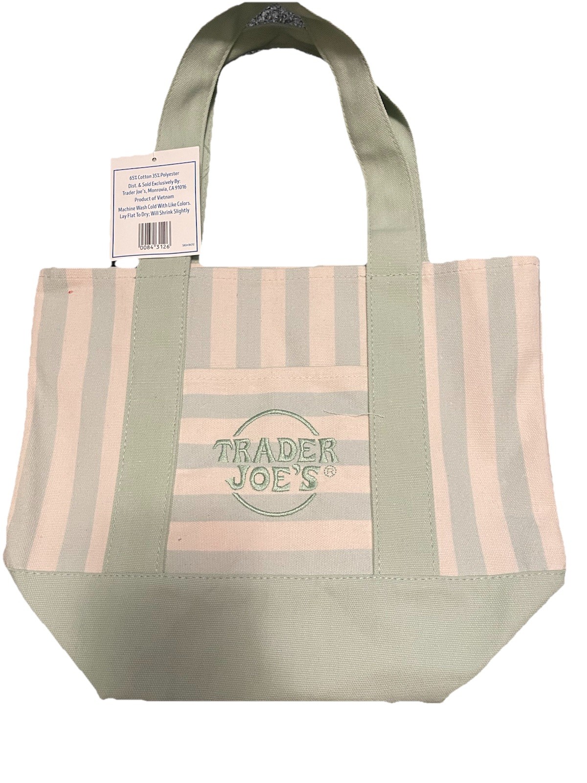 Trader Joe’s Limited Mini Canvas Pastel Striped Tote Bag 2026 Light Green