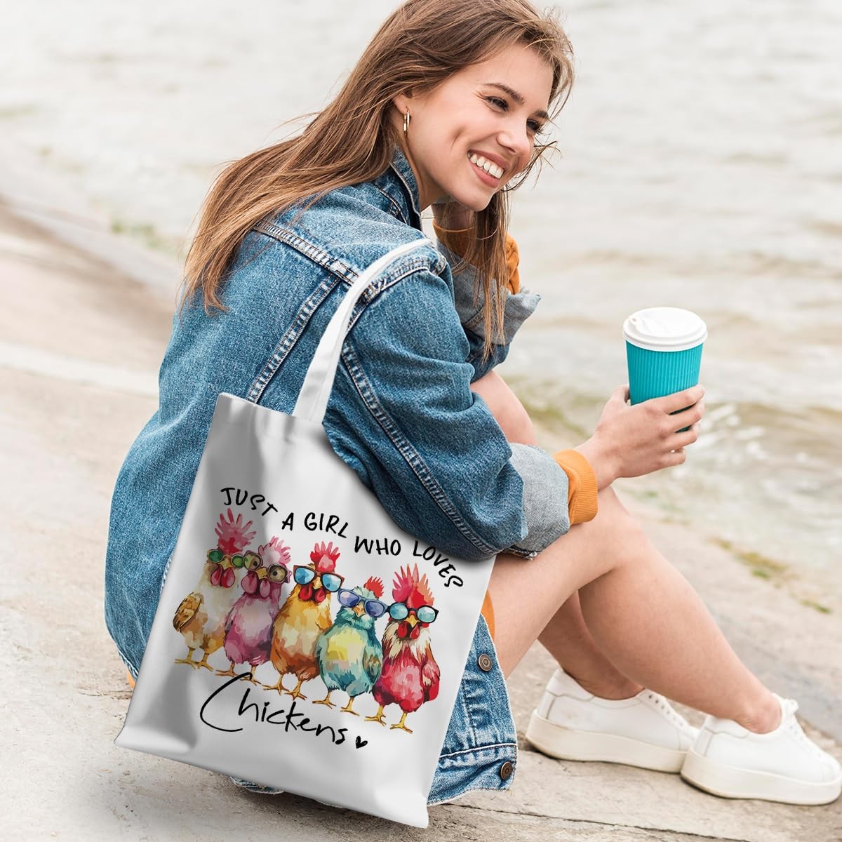 Chicken Gifts, Chicken Lover Tote Bag, Watercolor Beach Bag, Reusable Grocery…