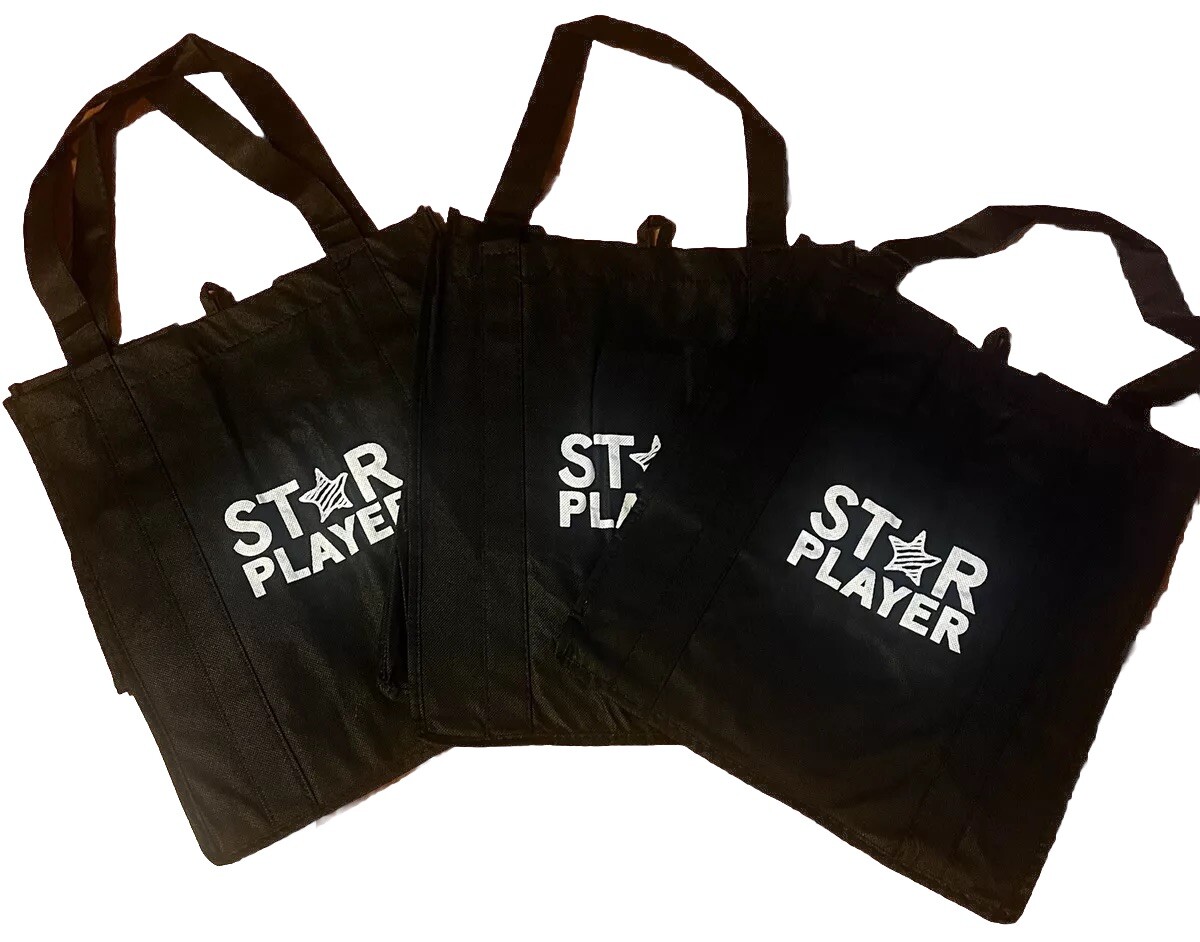 3 Pc. STAR PLAYER Reusable Fabric Grocery Shopping, Tote Bag Foldable15 x 13 REC