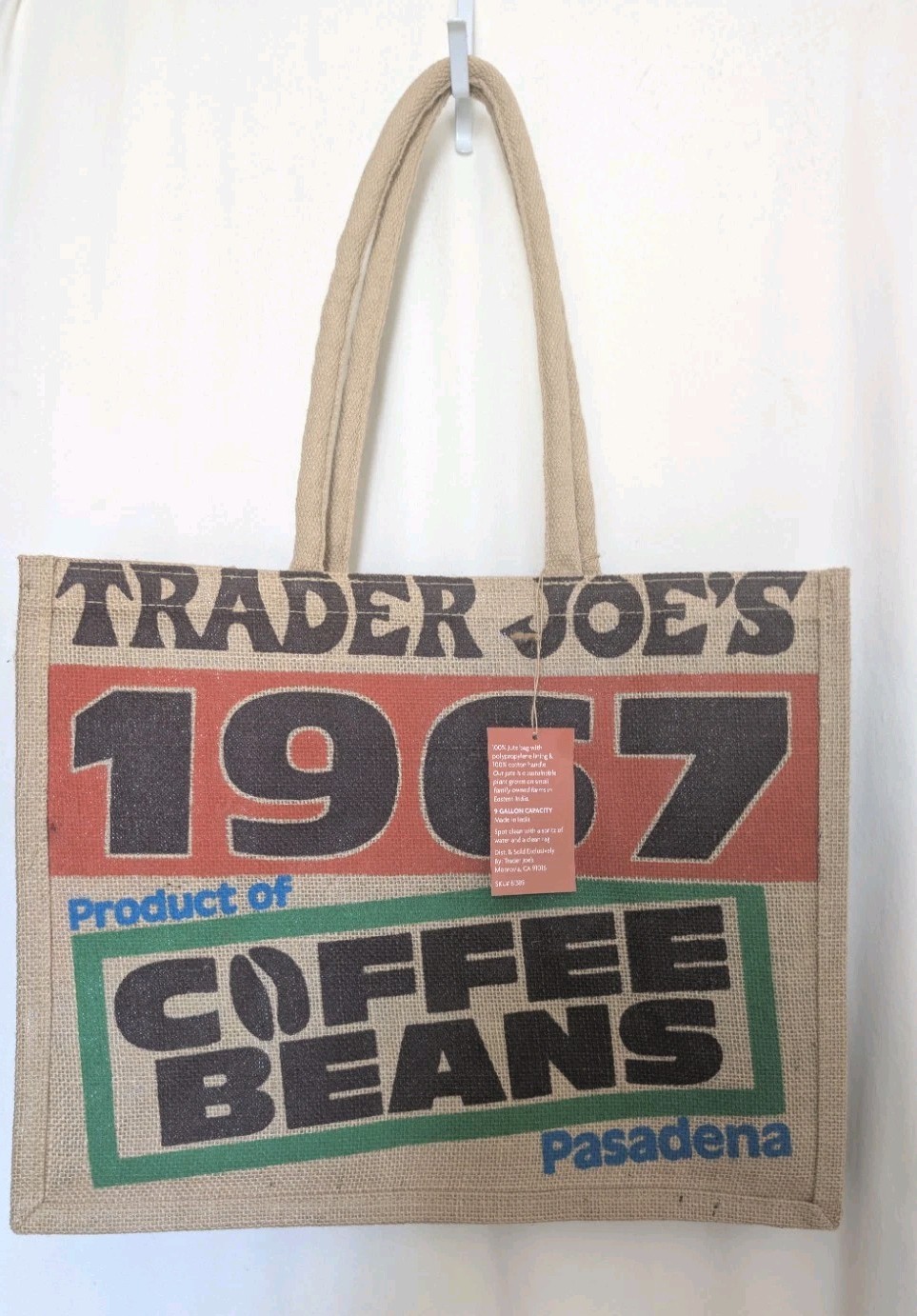 Trader Joe’s Authentic Jute Bag with Cotton Handle “Coffee Beans” NWT