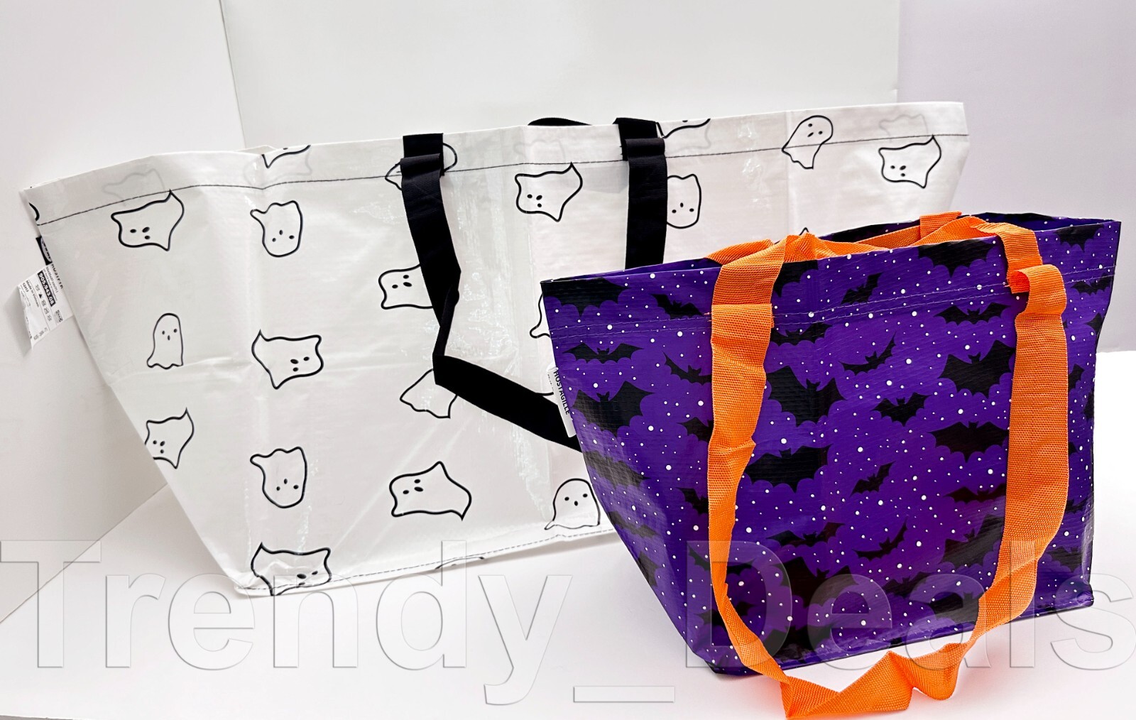 SET of 2 – Ikea KUSTFYR HÖSTAGILLE Large & Small Shopping Tote Bag Bats, Ghosts