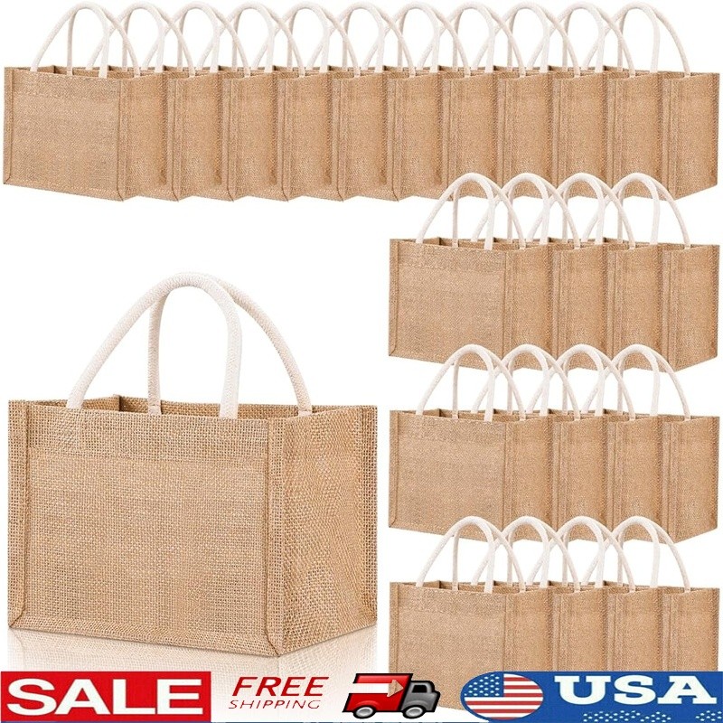 24 Burlap Tote Bags Sturdy Waterproof Reusable Shopping Gift Bags Bulk New