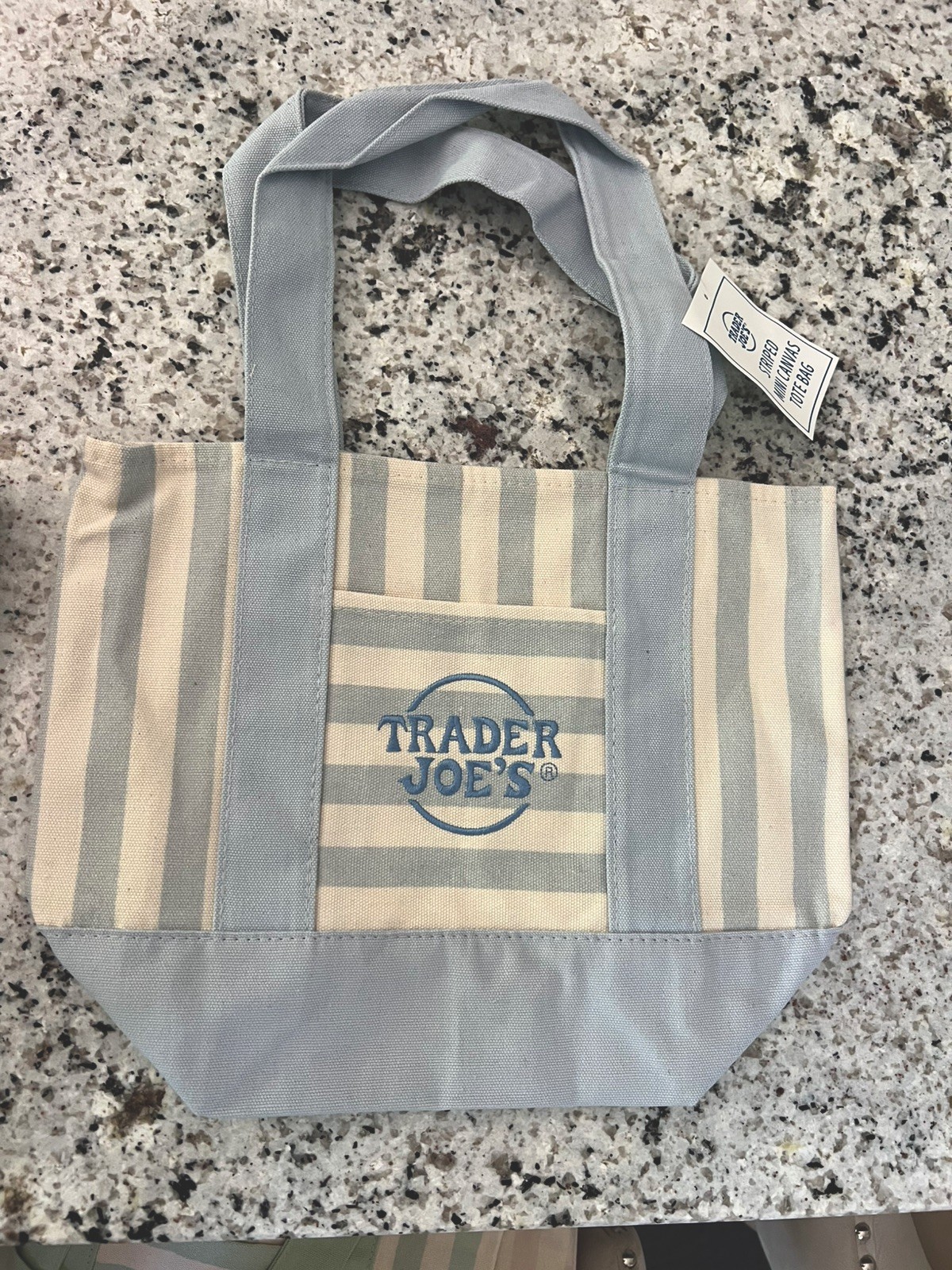 TRADER JOE’S MINI PASTEL STRIPE CANVAS TOTE BAGS SET Of 4 PINK BLUE GREEN BEIGE