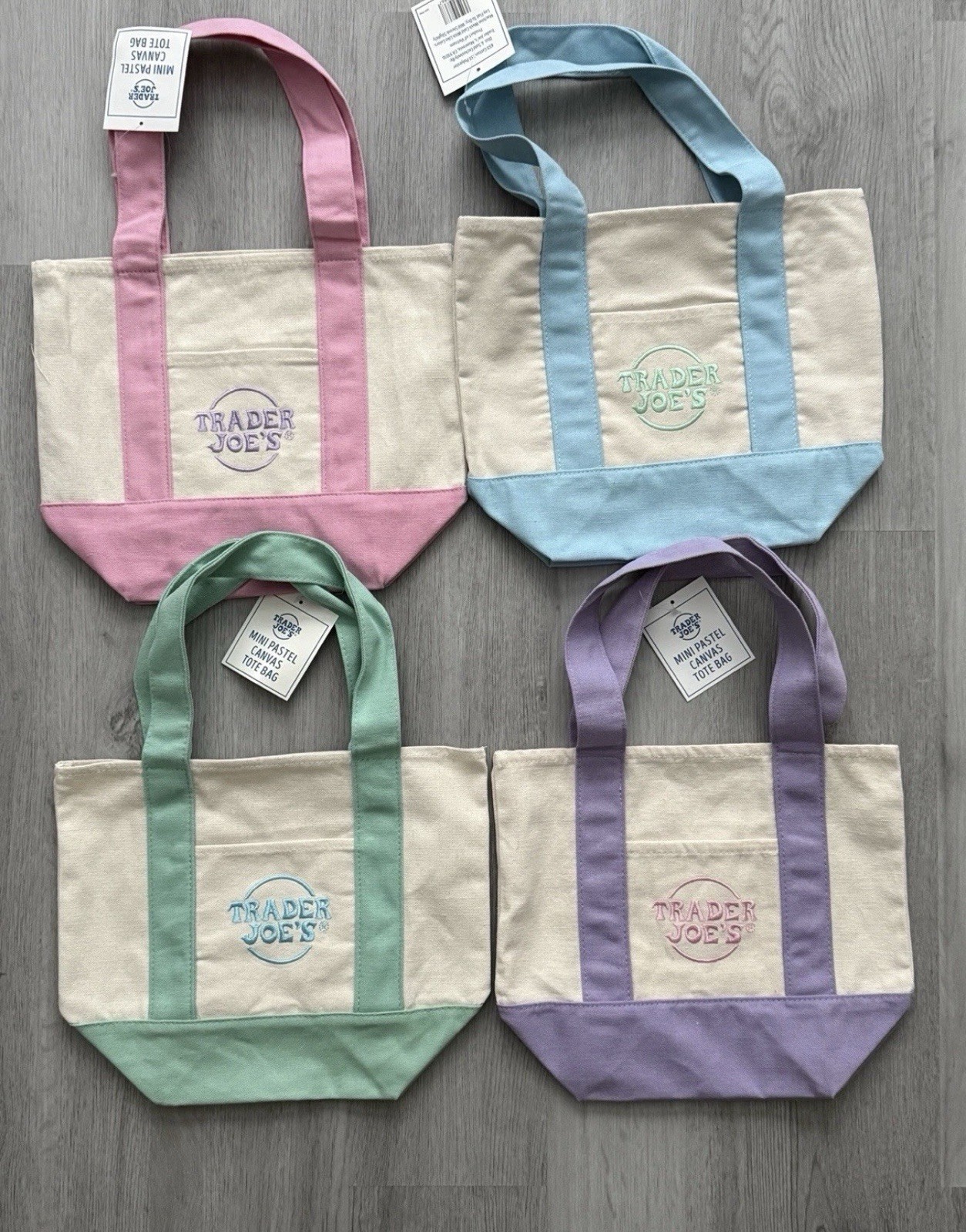 Trader Joe’s Mini Pastel Canvas Tote Bag Multicolor 13x6x10 in New