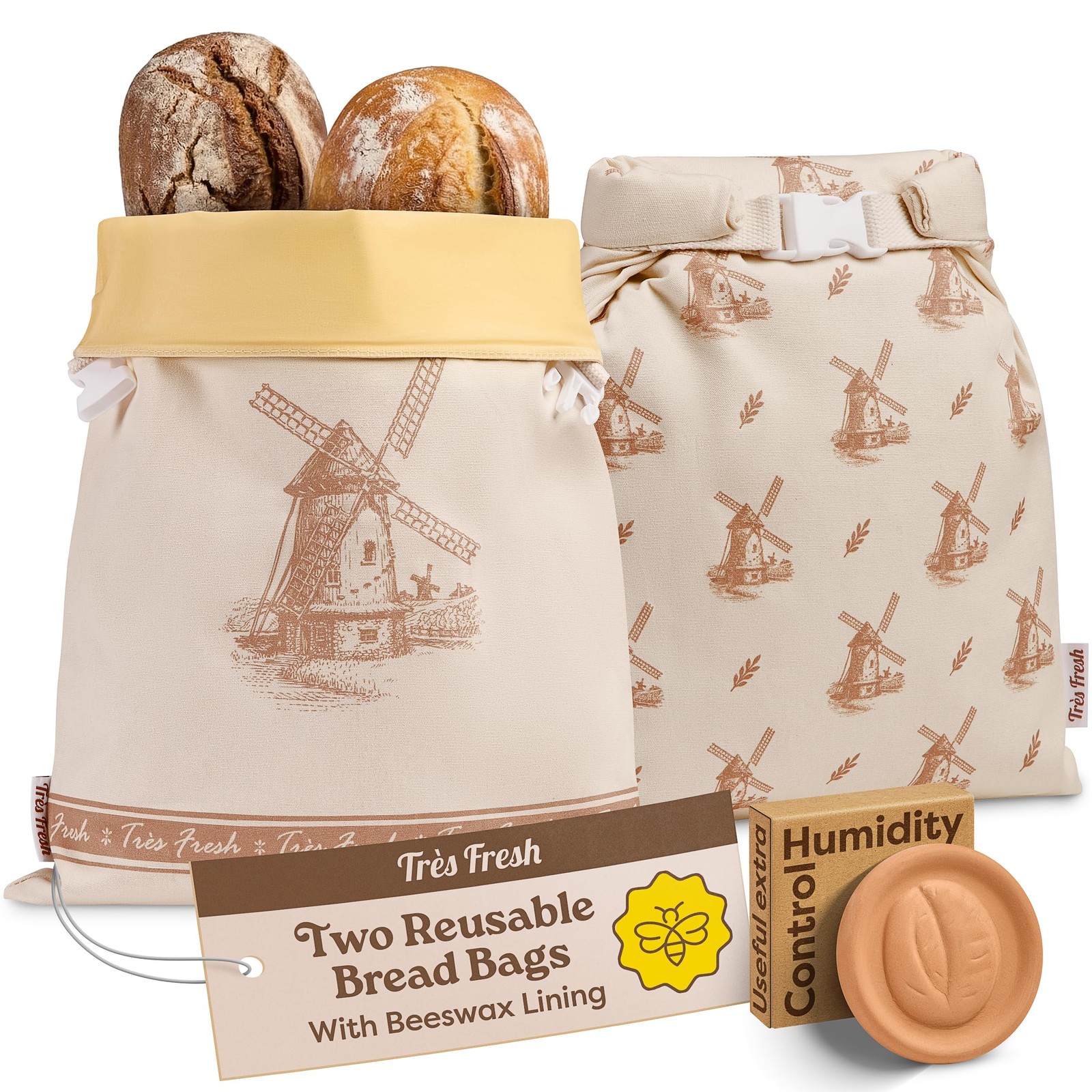 Très Fresh Beeswax Bread Bag for Sourdough (2 Pack) – 2 Pack, Windmill