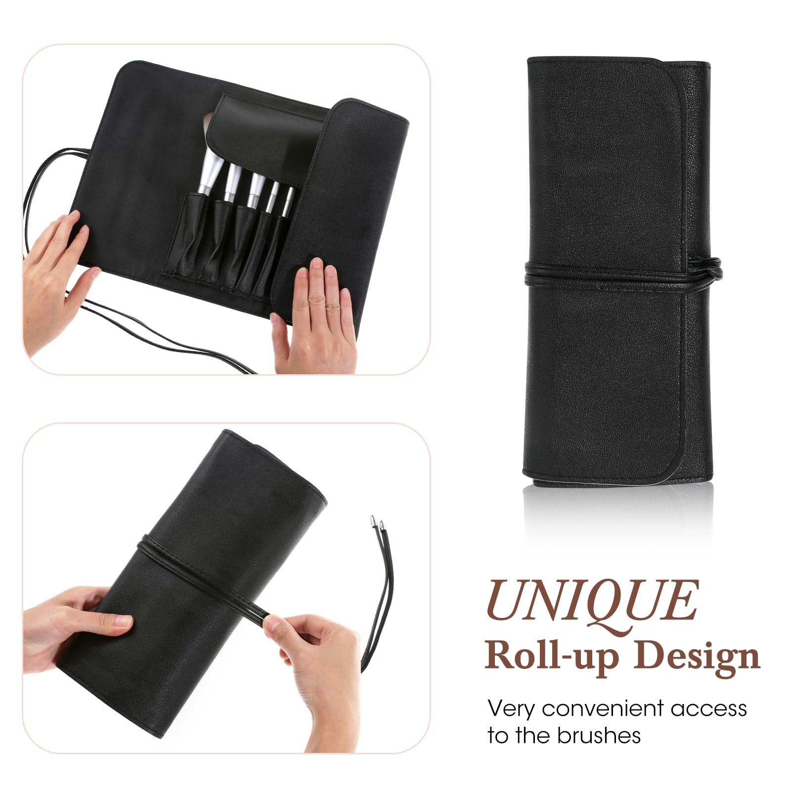 ULTECHNOVO Makeup Brush Case Travel, Roll Up, Black