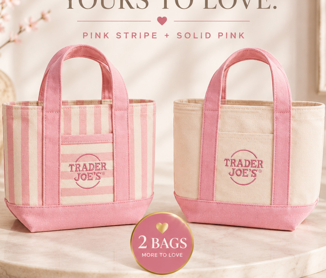 💗 Trader Joe’s Pink Stripe & Solid Pink Mini Tote Set • 2 Bags CA Ship