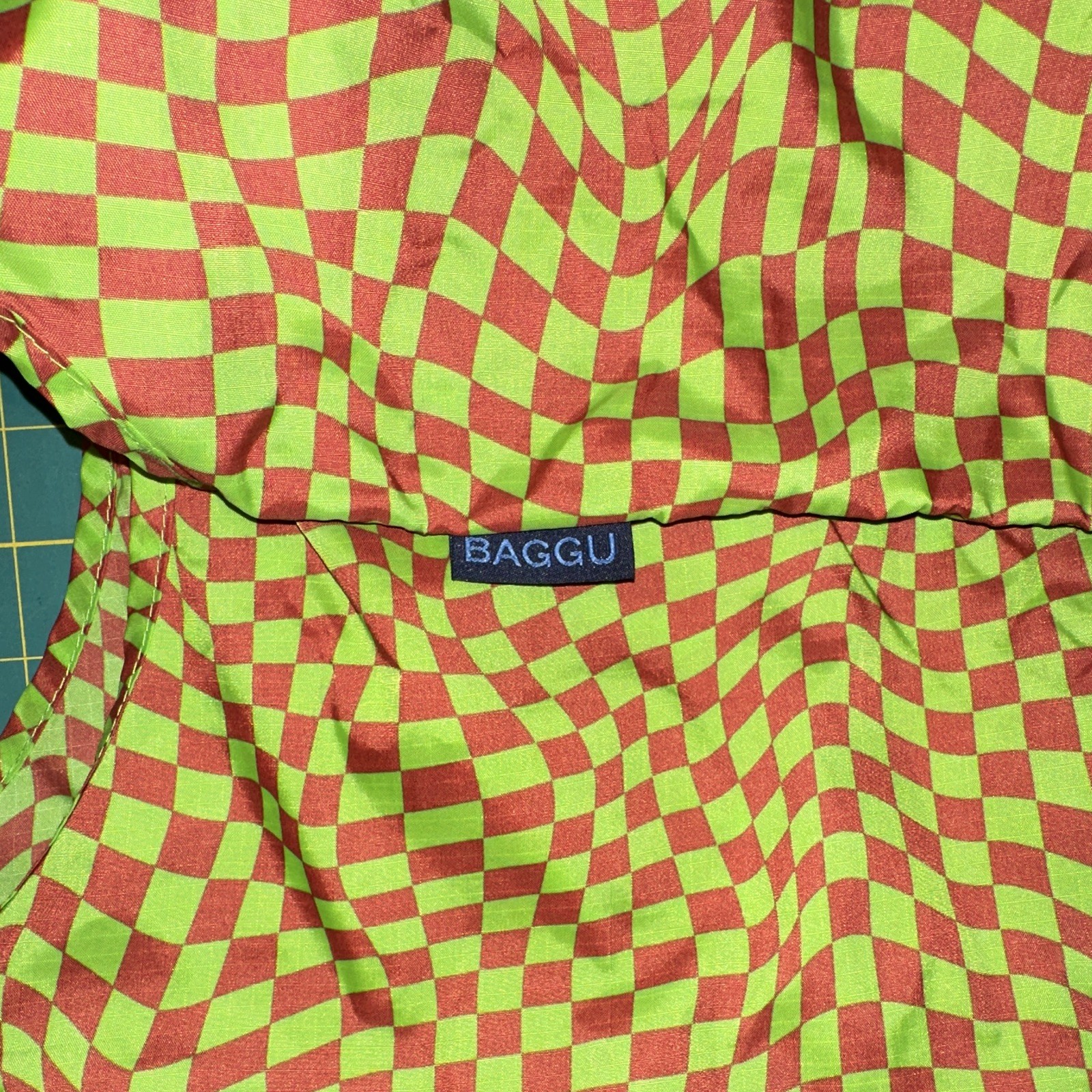 BAGGU Green/Red Checked Reusable Shopping Bag 6×15.5×25.5 in