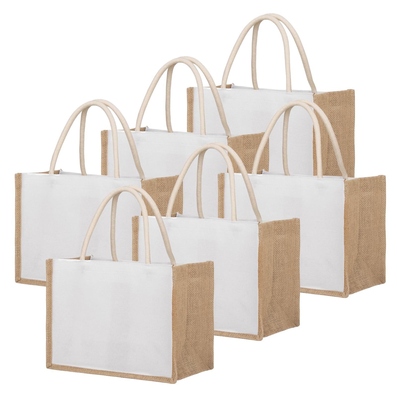 6 PCS Jute Burlap Tote Bag With Handles Reusable Grocery Shopping Wedding DIY