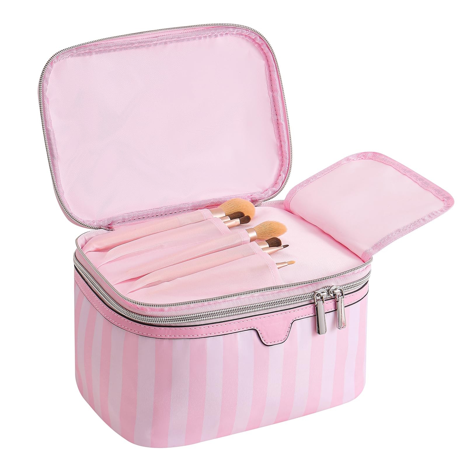 RSRSLEII Large Waterproof Double Layer Travel Makeup Bag, 01Top Open