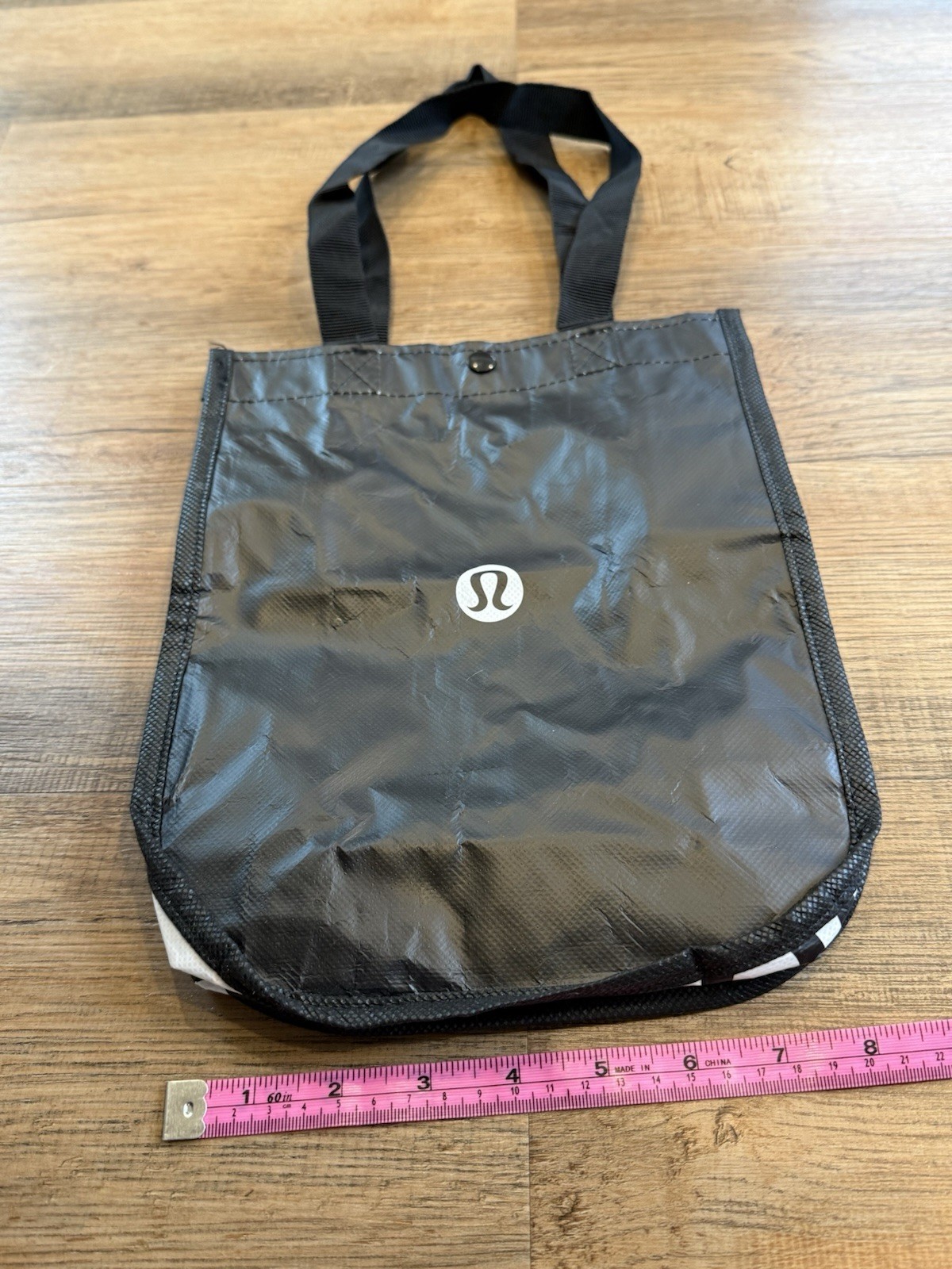 Lululemon Black Nylon Foldable Reusable Shopping Bag Tote Modern 13x11x4in