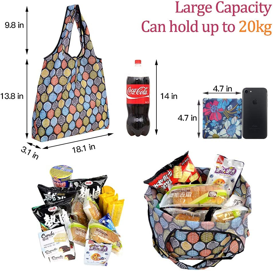 Reusable Grocery Shopping Bags 10 Pack, Foldable Tote Bags with Attached Pouch,