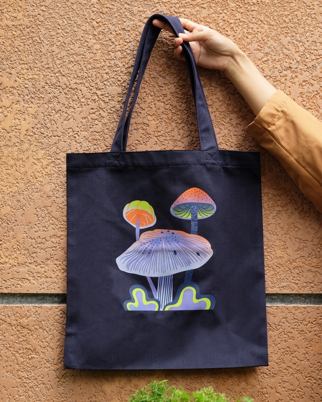 14-1/2″L x 15-1/2″H Reusable Canvas Grocery Bag Shopping Mushrooms Tote Bag