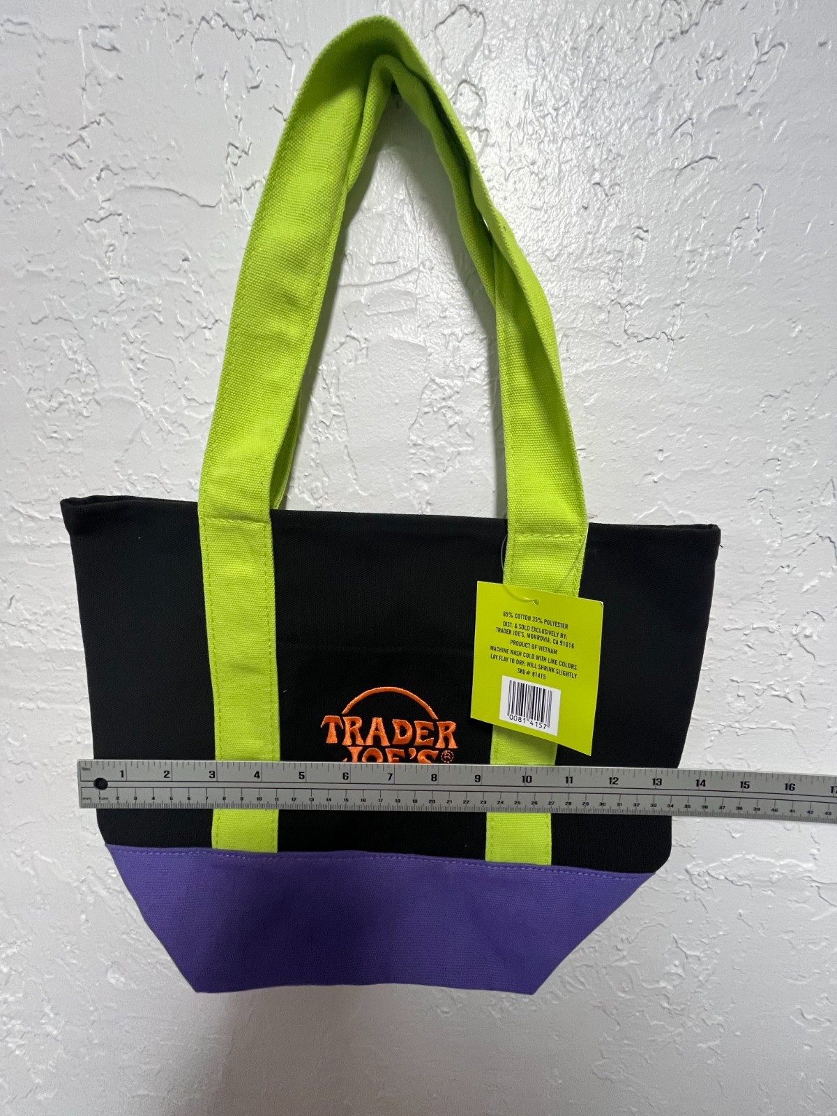 Trader Joe’s Black Purple Green Trick or Treat Canvas Tote Bag