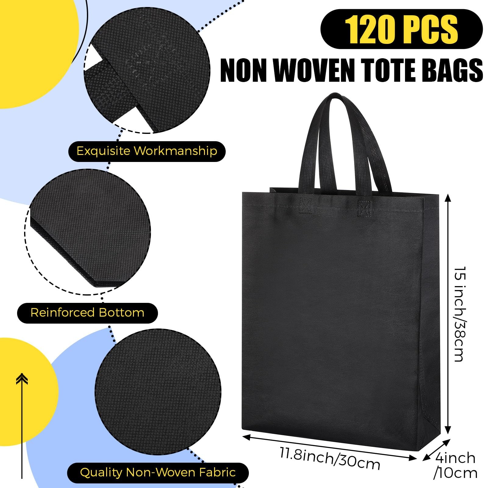 120 Pcs Non Woven Tote Bags Bulk 11.8 x 4 x 15 Inch Large Reusable Gift Bag F…