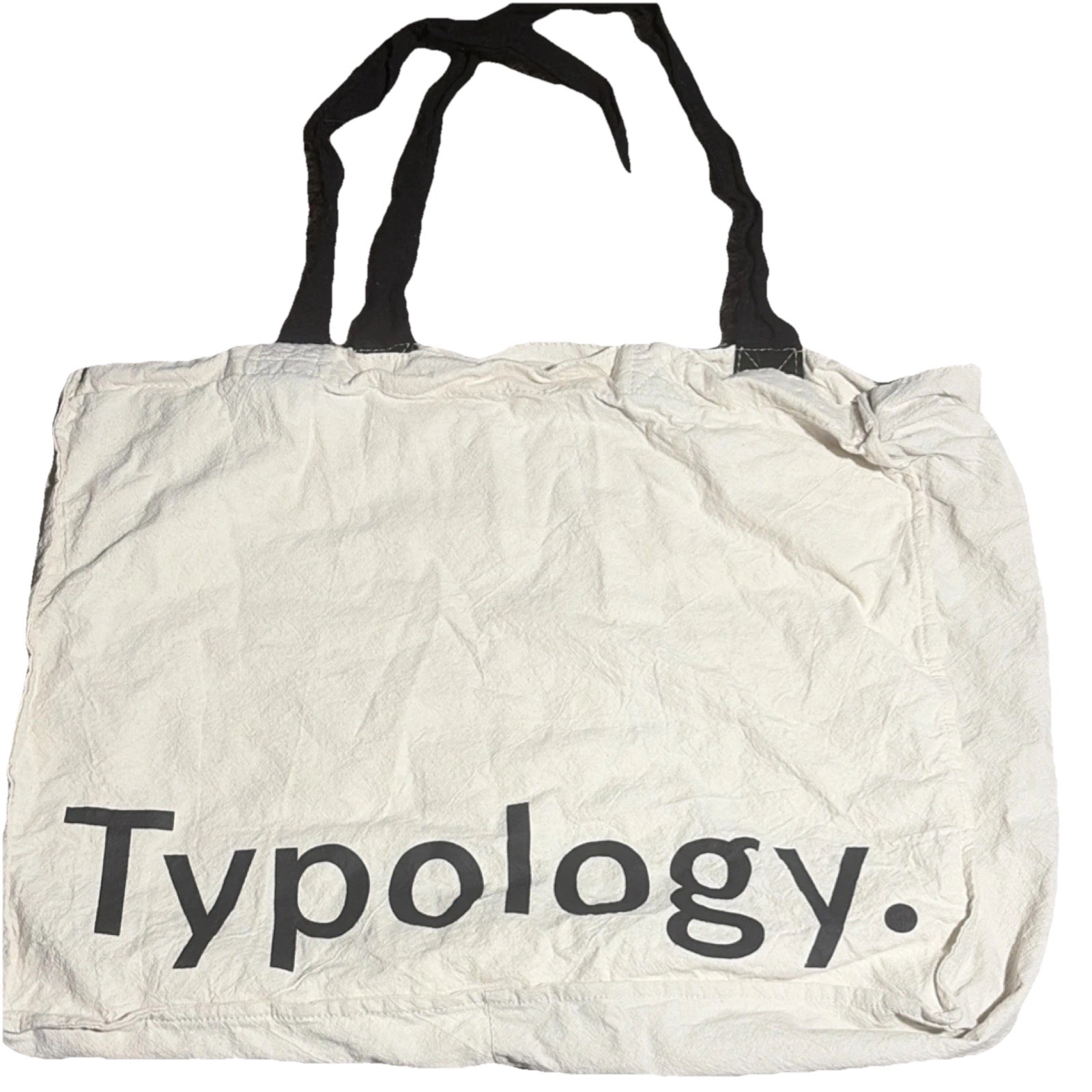 Typology Reusable Cotton Shopping Bag Foldable Beige Black 18x14x 5in Used