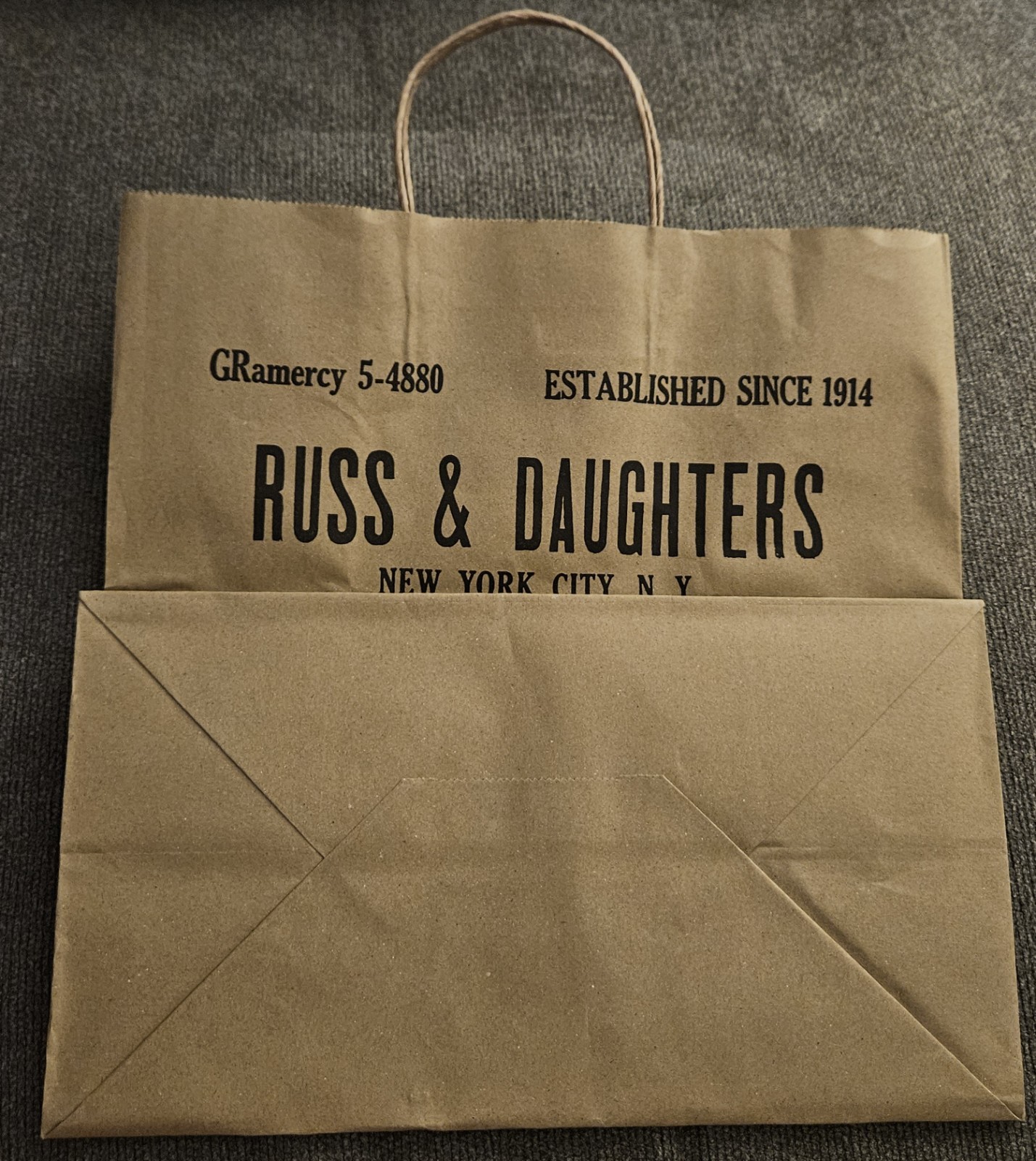 Russ & Daughters Brown Paper Tote Shopping Graphic Print Bag New York Bagel RARE