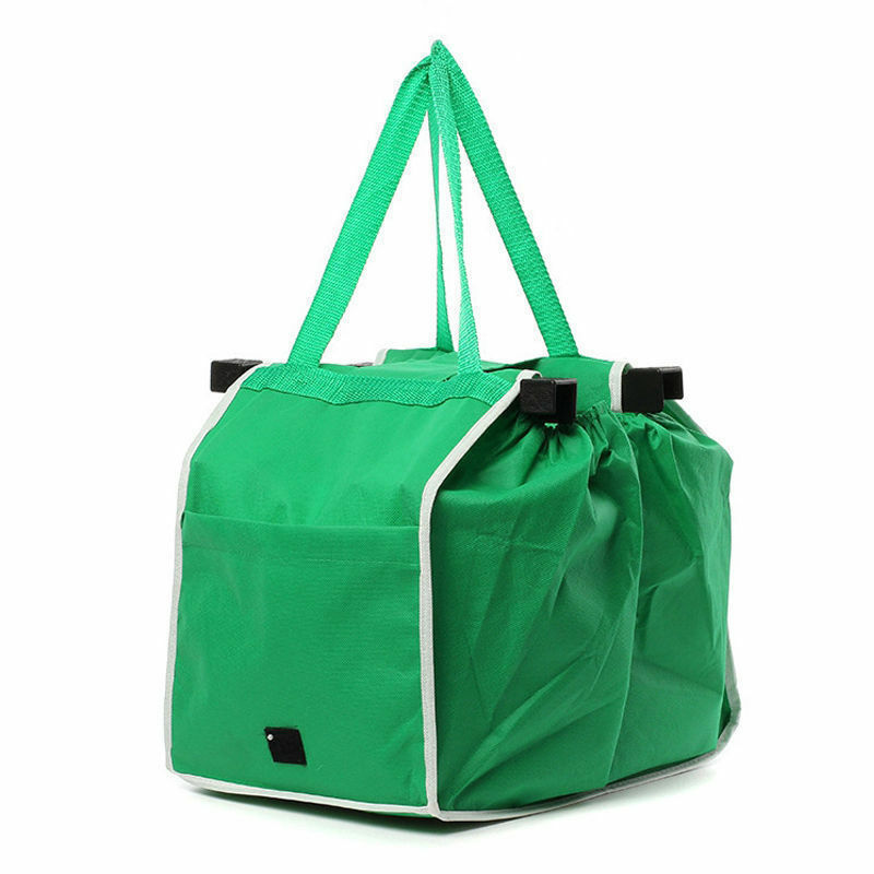 2X Foldable Eco Reusable Grocery Shopping Bag Grab Supermarket Tote Clip to Cart