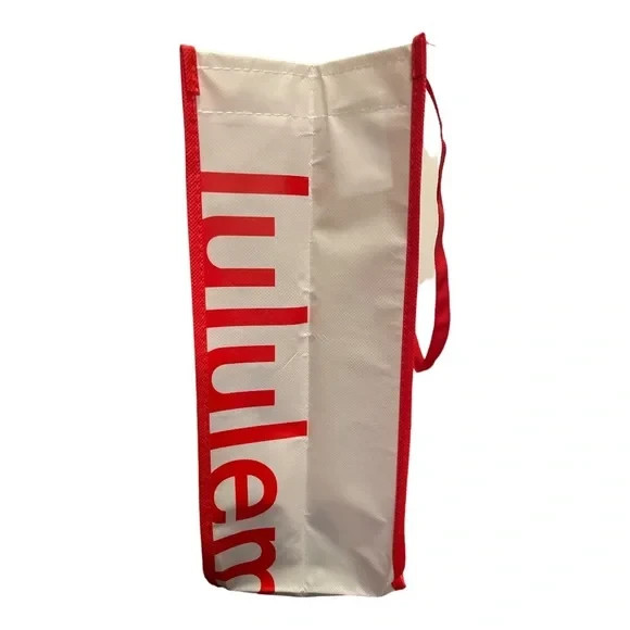 Lululemon Reusable Large Red and White Snap Modern Shopping Tote Bag New