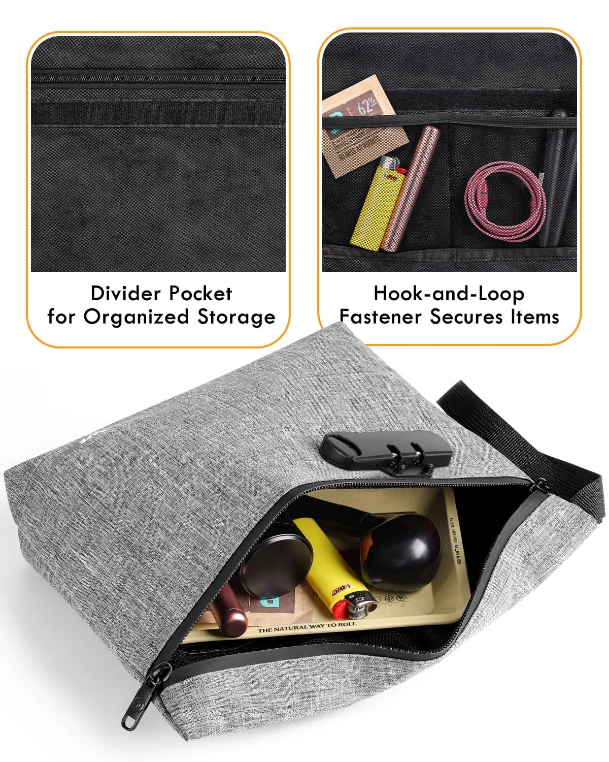 SafeDelux Smell Proof Bag, Odor Bag with 11.8 x 8.6 inches, Grey