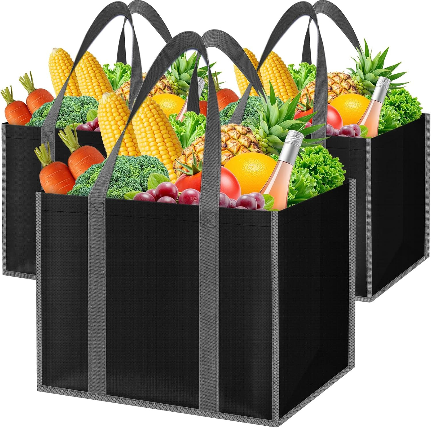 Reusable Grocery Bags with Long Handles [3 Pack] – Multipurpose Large Shopping B