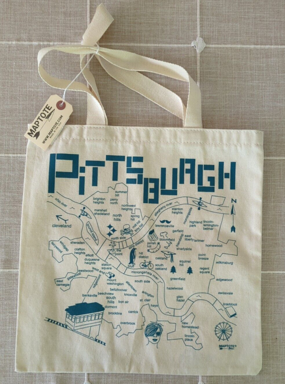 Pittsburgh, Pennsylvania, USA, City Street Map Printed Natural Cotton Tote Bag