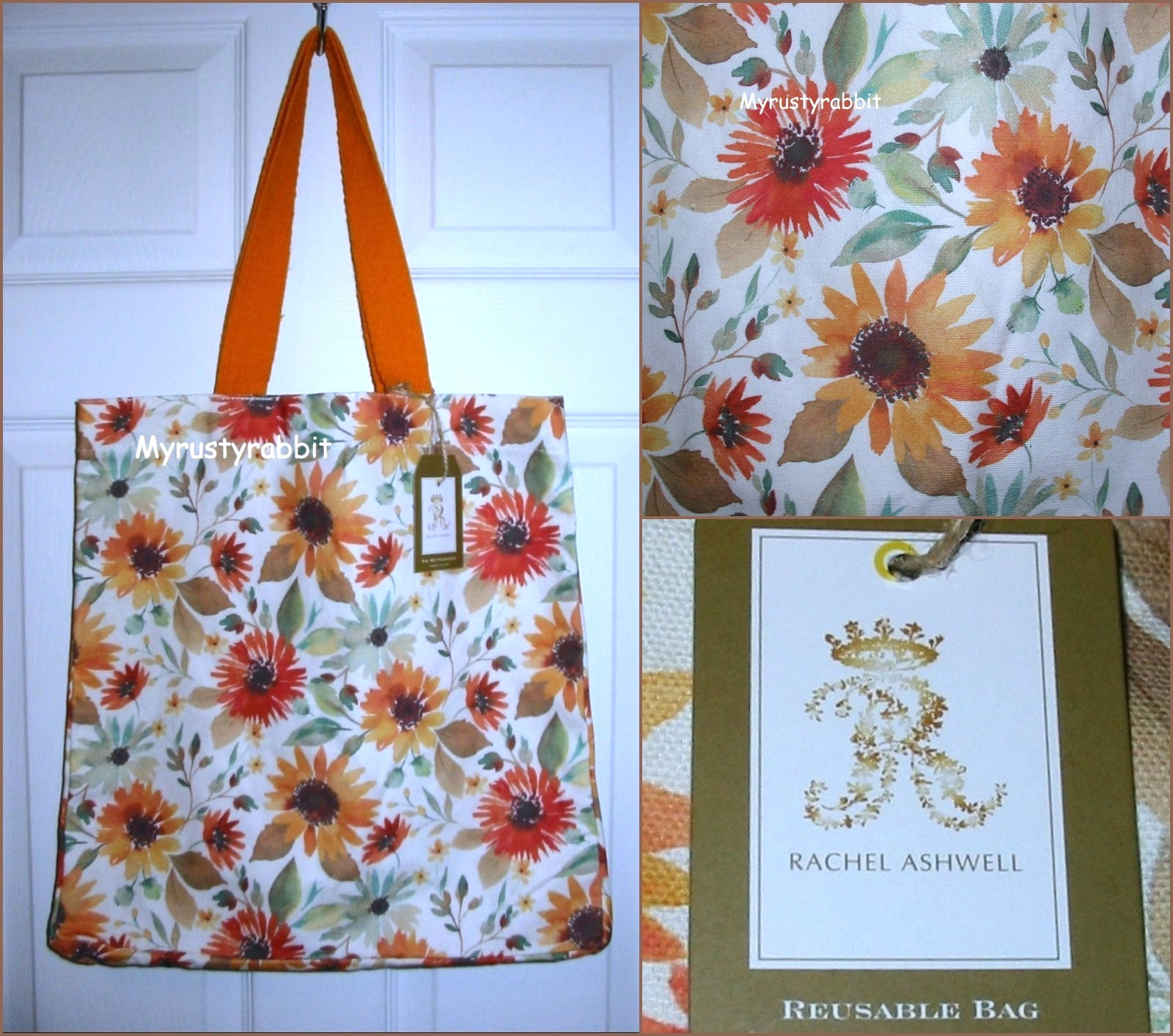 Rachel Ashwell Canvas Tote Bag ~ Lg Reusable Shopping Bag Sunflowers