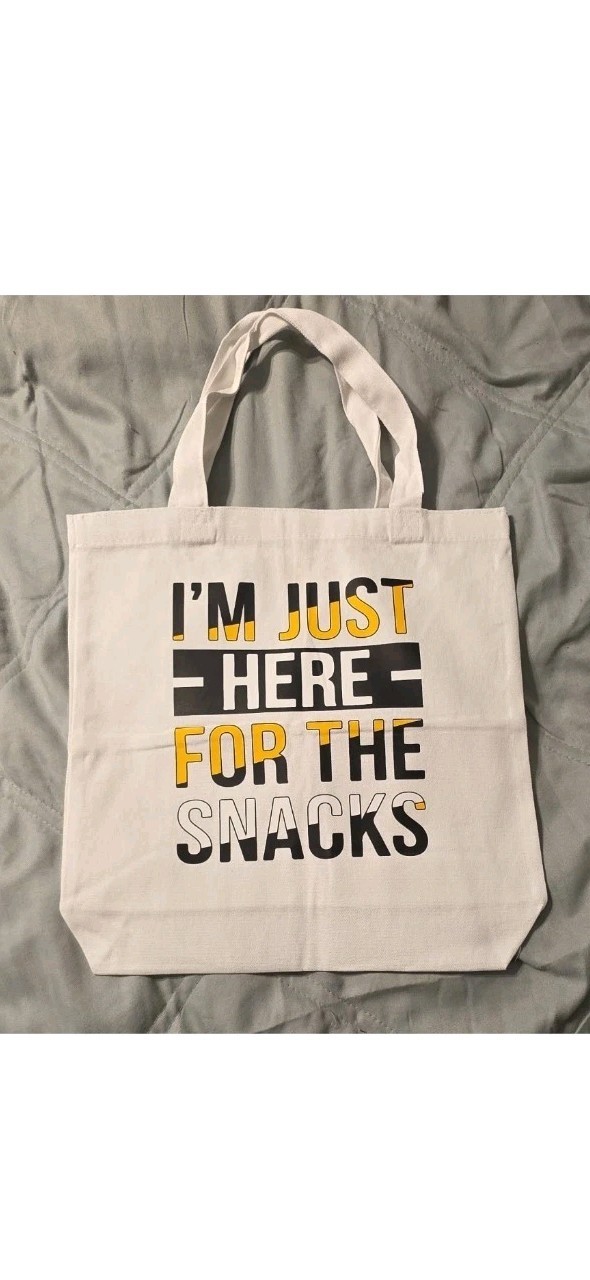 White Canvas Foldable Reusable Tote Bag ‘I’m Just Here For The Snacks’