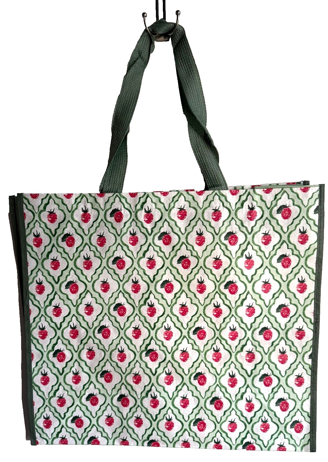 TJ MAXX REUSABLE LARGE TOTE SHOPPING BAG NEW RED BERRY GREEN SPRING SUMMER