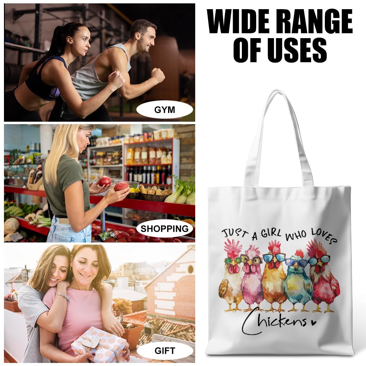 Chicken Gifts, Chicken Lover Tote Bag, Watercolor Beach Bag, Reusable Grocery…